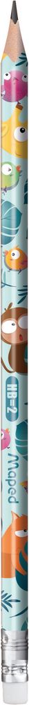 Карандаш чернографитный пластиковый, MAPED JUNGLE FEVER, с ластиком, треугольный, НВ, декорированный, 2 штуки, тренажер для постановки письма в комплекте, в картонной упаковке с подвесом