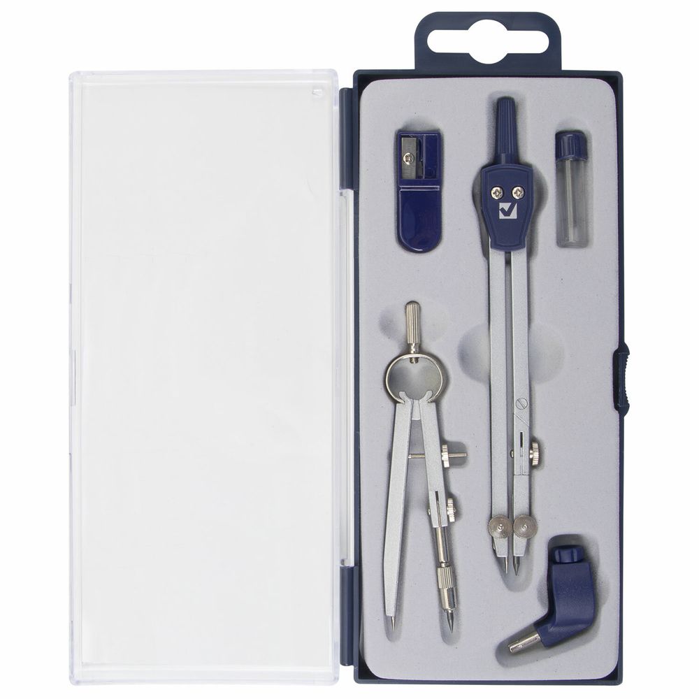 Готовальня BRAUBERG "Student Oxford", 5 предметов циркуль + кронциркуль, держатель, грифель, точилка