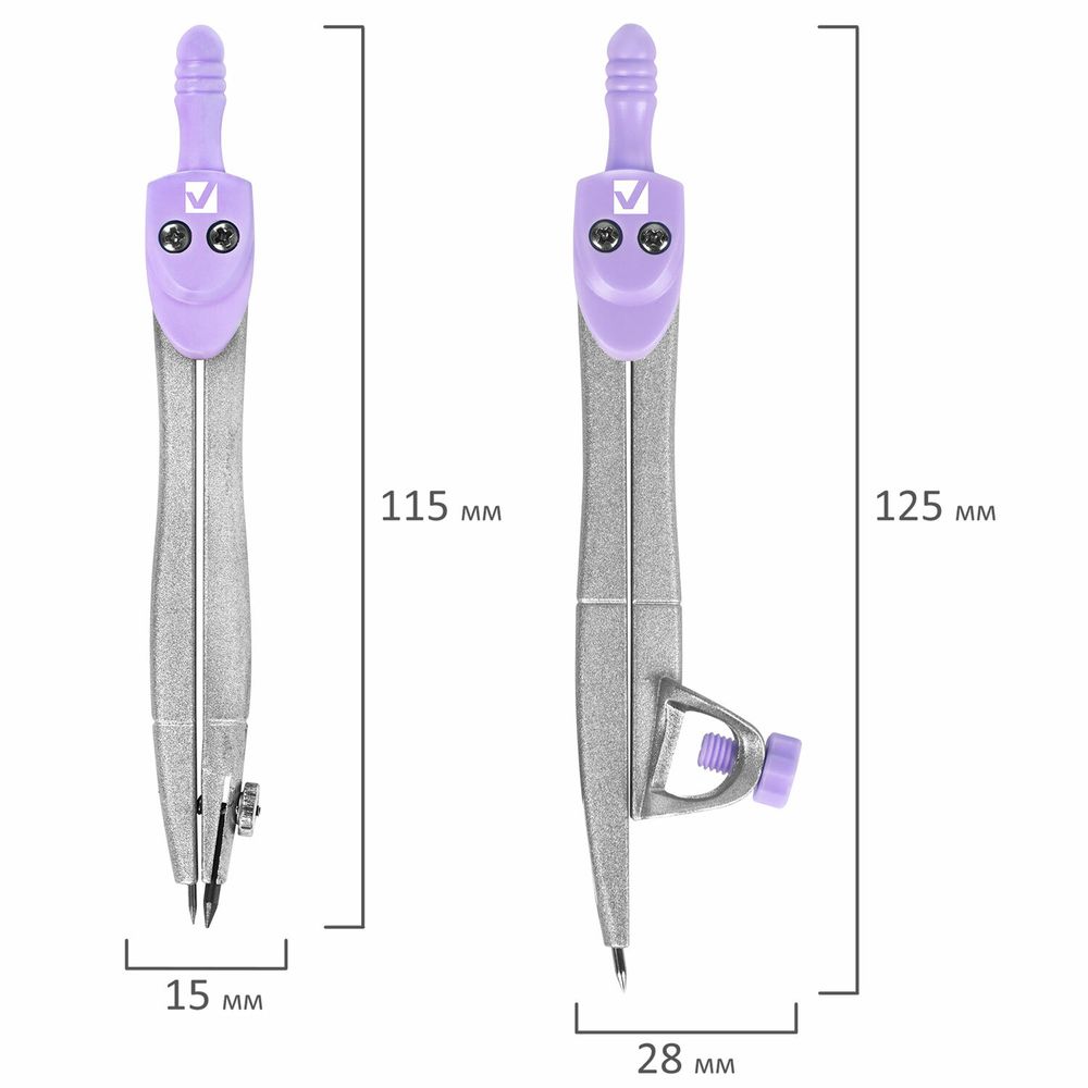 Готовальня BRAUBERG SCHOOL KIT, 11 предметов, циркуль 115 мм, циркуль 125 мм, чертежные принадлежности, лавандовый цвет