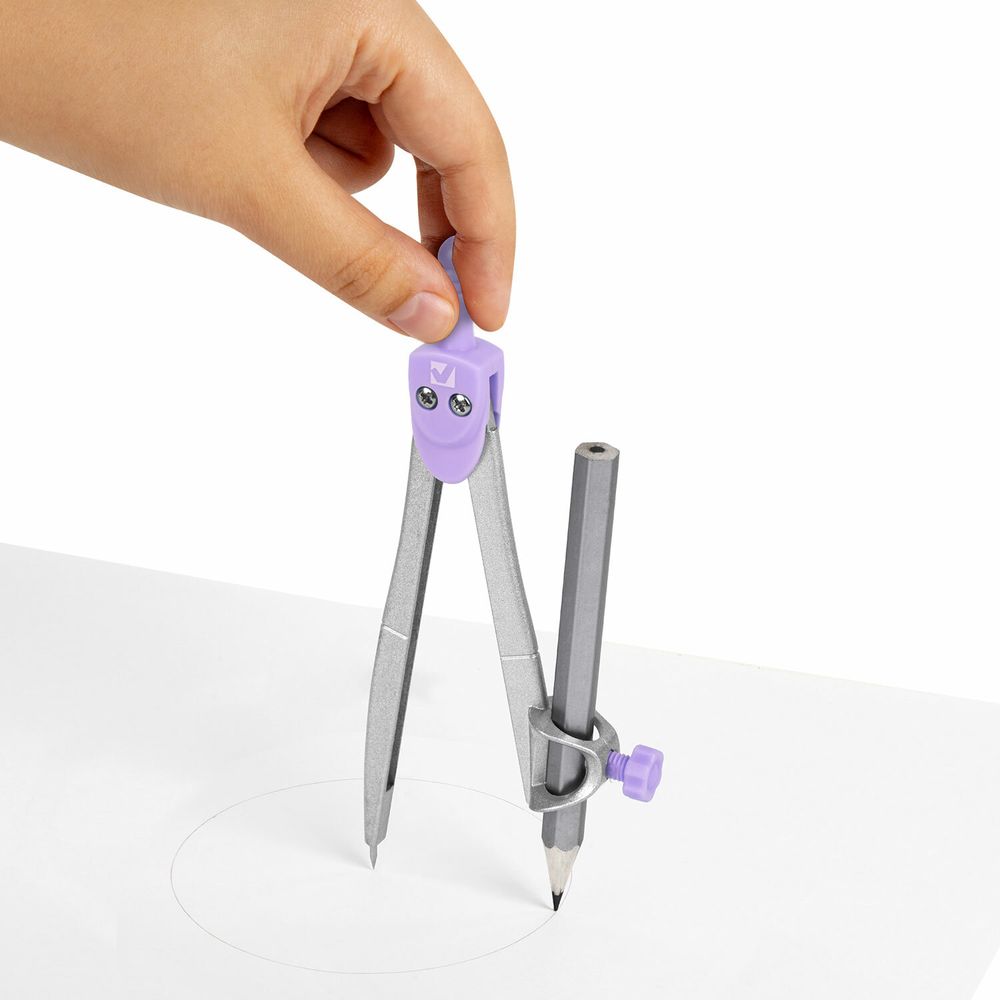 Готовальня BRAUBERG SCHOOL KIT, 11 предметов, циркуль 115 мм, циркуль 125 мм, чертежные принадлежности, лавандовый цвет