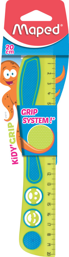 Линейка 20см MAPED KIDY GRIP, цв.пластик с резин.вставкой, нескольз., с трафаретами