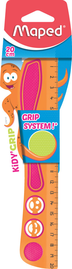 Линейка 20см MAPED KIDY GRIP, цв.пластик с резин.вставкой, нескольз., с трафаретами