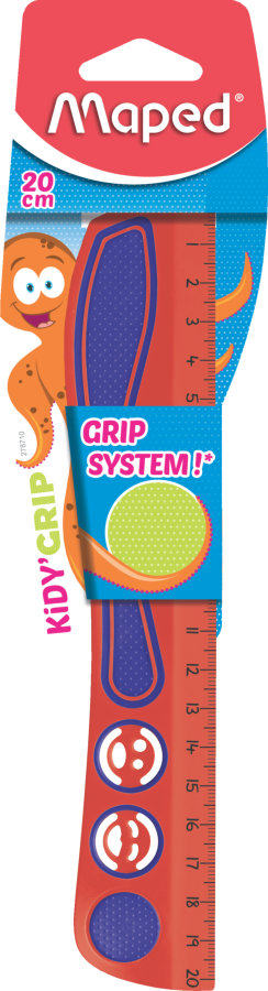 Линейка 20см MAPED KIDY GRIP, цв.пластик с резин.вставкой, нескольз., с трафаретами