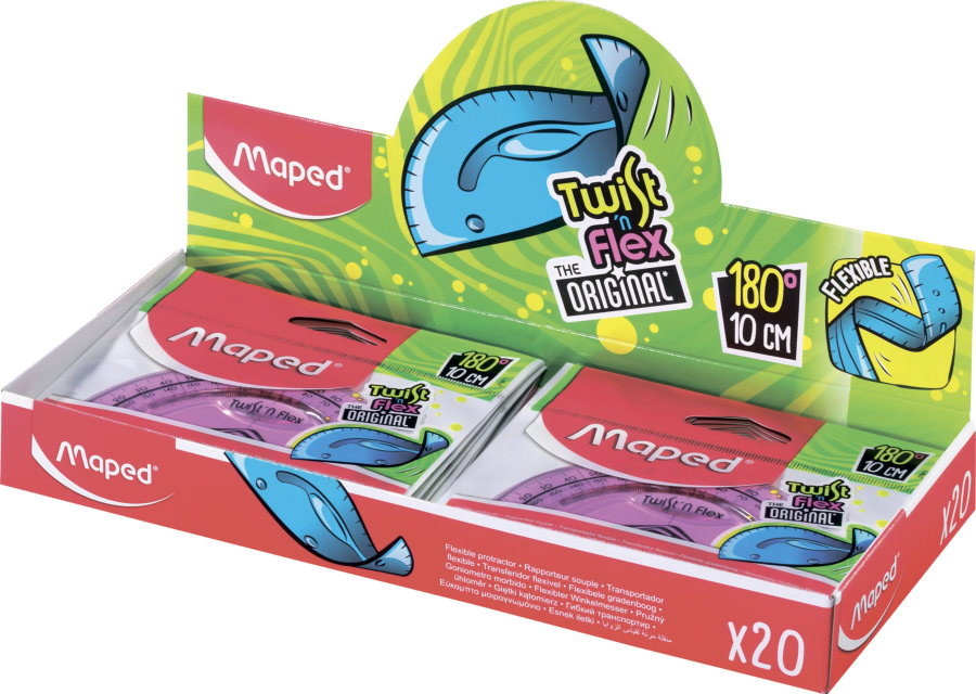 Транспортир MAPED TWIST N FLEX 180°, основание 10см, ассорти, блистер