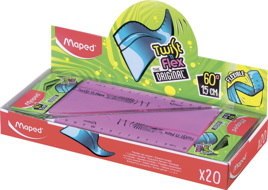 Угольник MAPED TWIST'N FLEX гипотенуза 15см, угол 60°, блистер