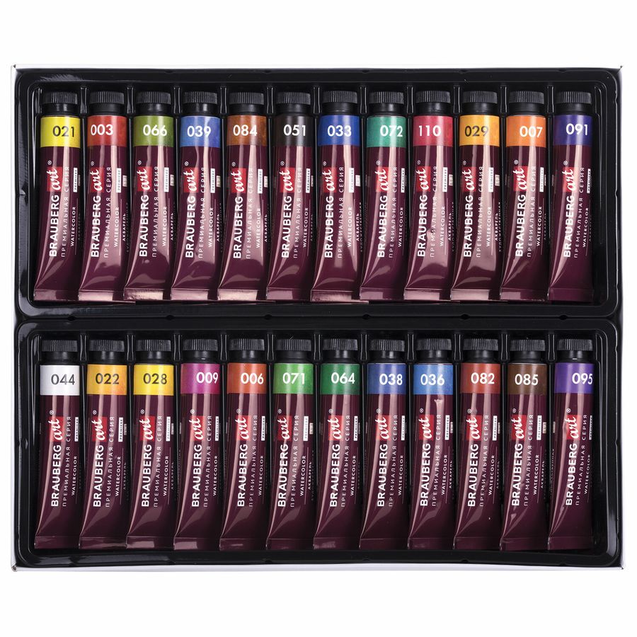 Акварель художественная в тубах НАБОР 24 цвета по 12 мл, BRAUBERG ART PREMIERE