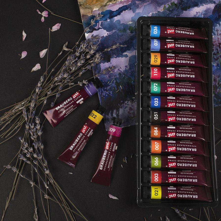 Акварель художественная в тубах НАБОР 24 цвета по 12 мл, BRAUBERG ART PREMIERE