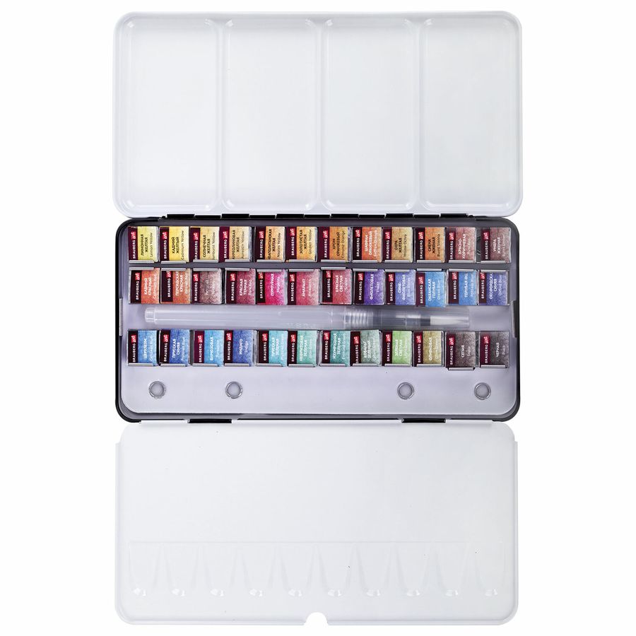 Акварель художественная кюветы НАБОР 36 цветов по 3,5 г, металлический кейс, BRAUBERG ART PREMIERE