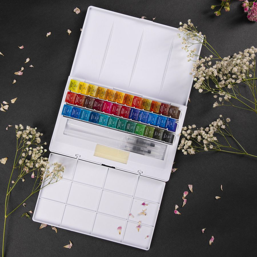 Акварель художественная кюветы НАБОР 36 цветов по 3,5 г, пластиковый кейс, BRAUBERG ART CLASSIC