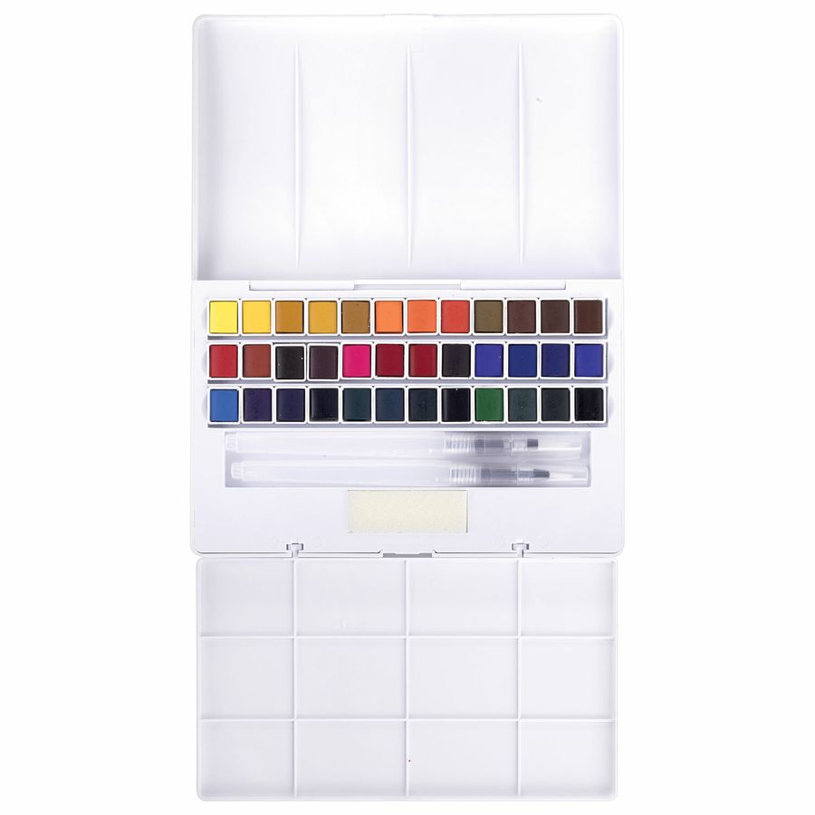 Акварель художественная кюветы НАБОР 36 цветов по 3,5 г, пластиковый кейс, BRAUBERG ART CLASSIC