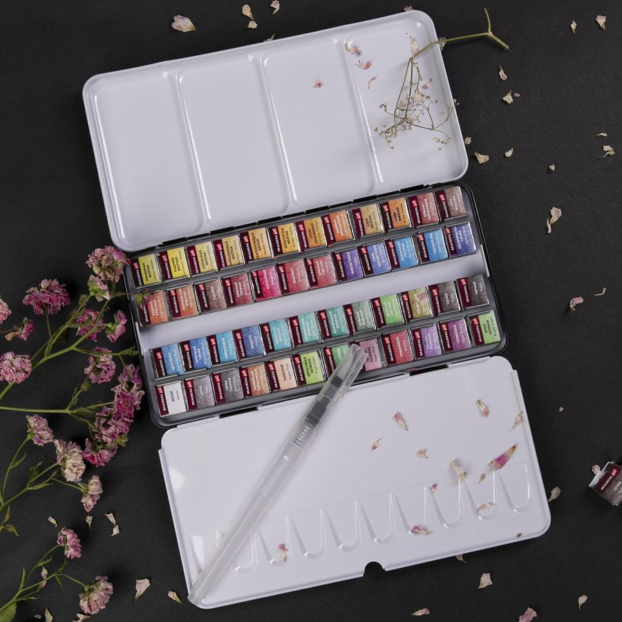 Акварель художественная кюветы НАБОР 48 цветов по 3,5 г, металлический кейс, BRAUBERG ART PREMIERE