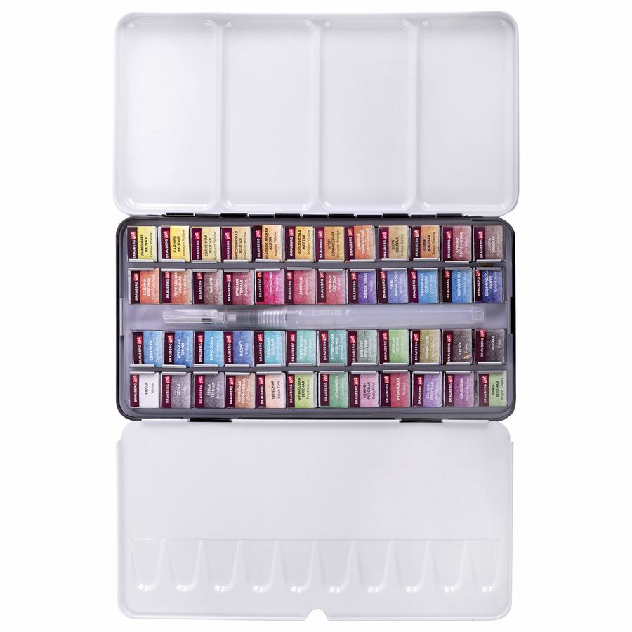 Акварель художественная кюветы НАБОР 48 цветов по 3,5 г, металлический кейс, BRAUBERG ART PREMIERE