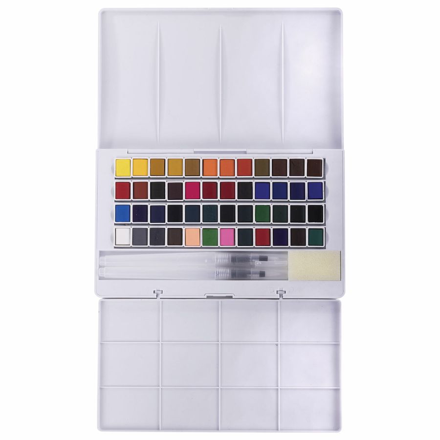 Акварель художественная кюветы НАБОР 48 цветов по 3,5 г, пластиковый кейс, BRAUBERG ART CLASSIC