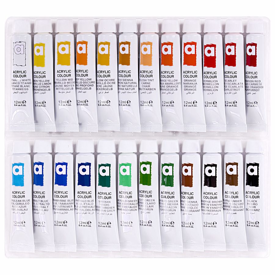 Краски акриловые художественные 24 цвета в тубах по 12 мл, BRAUBERG HOBBY