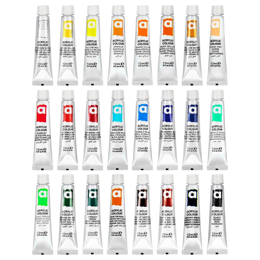 Краски акриловые художественные 24 цвета в тубах по 12 мл, BRAUBERG HOBBY