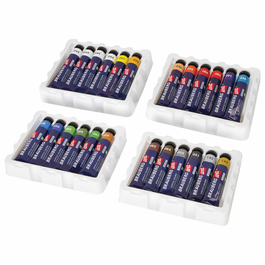 Краски акриловые художественные BRAUBERG ART CLASSIC, НАБОР 24 шт, 21 цвет, в тубах 22 мл