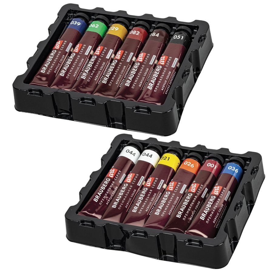 Краски акриловые художественные BRAUBERG ART PREMIERE, НАБОР 12 шт., в тубах по 22 мл