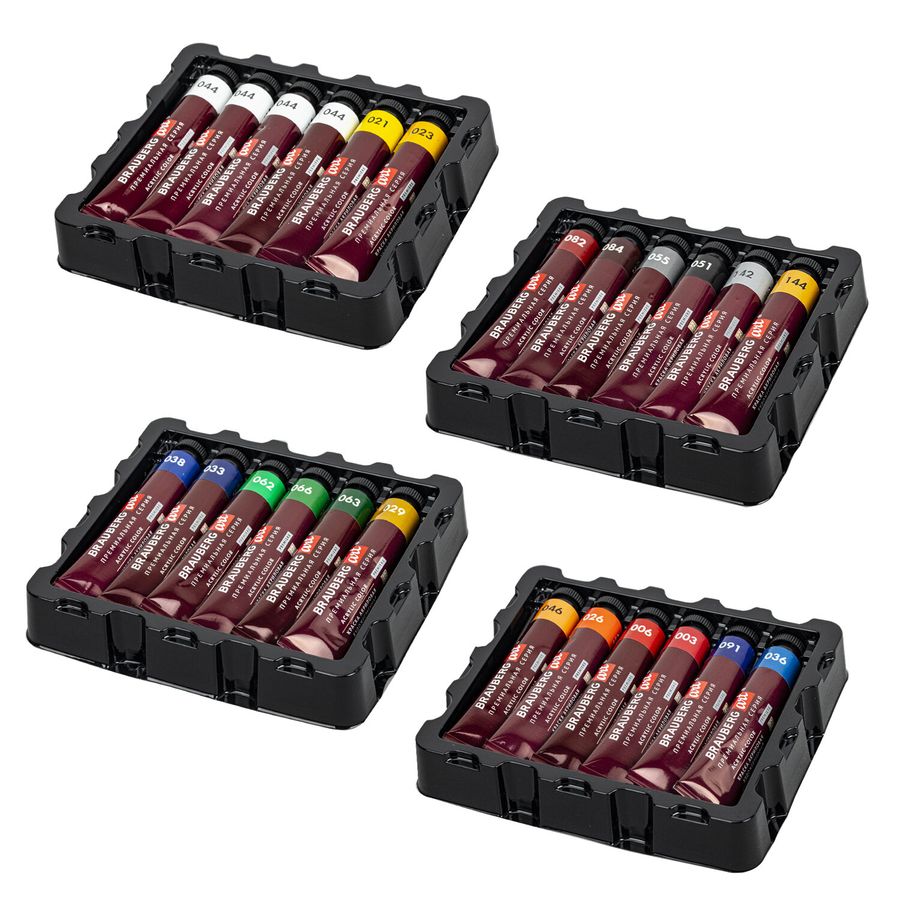 Краски акриловые художественные BRAUBERG ART PREMIERE, НАБОР 24 шт., в тубах по 22 мл