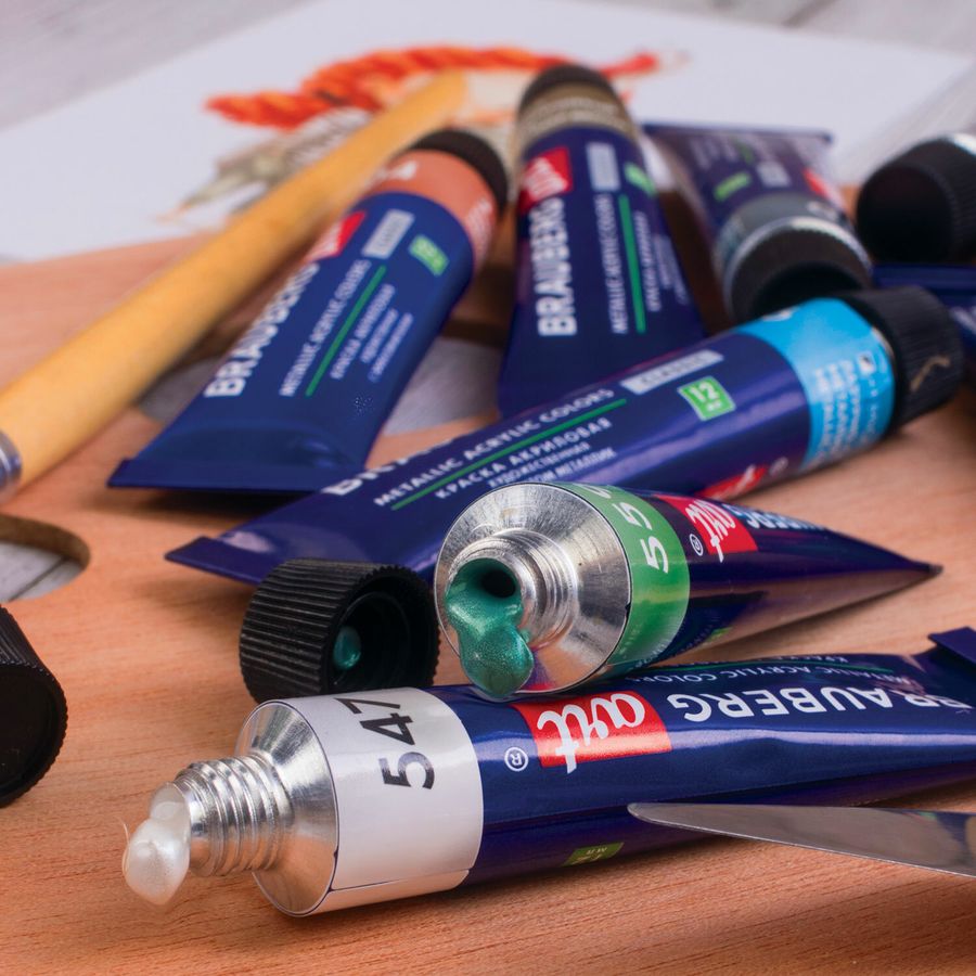 Краски акриловые художественные металлик BRAUBERG ART CLASSIC, НАБОР 12 шт, в тубах 12 мл