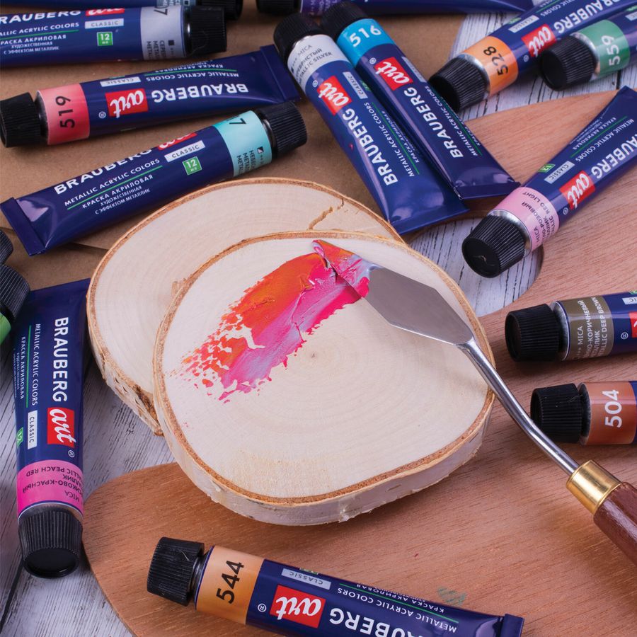 Краски акриловые художественные металлик BRAUBERG ART CLASSIC, НАБОР 24 шт, в тубах 12 мл