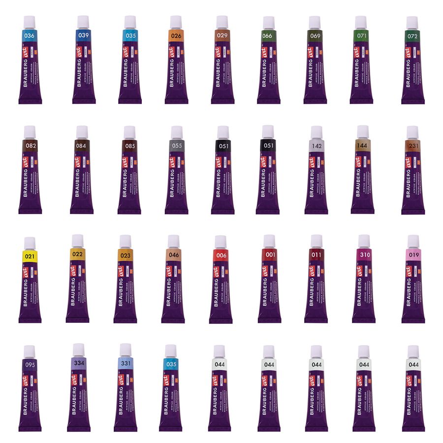 Краски акриловые художественные НАБОР 36 штук, 31 цвет по 12 мл в тубах, BRAUBERG ART DEBUT
