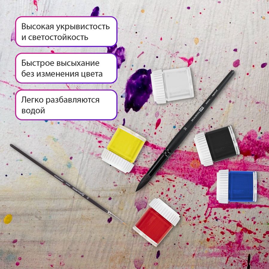 Краски акриловые художественные, НАБОР 12 штук по 22 мл в банках, BRAUBERG ART DEBUT