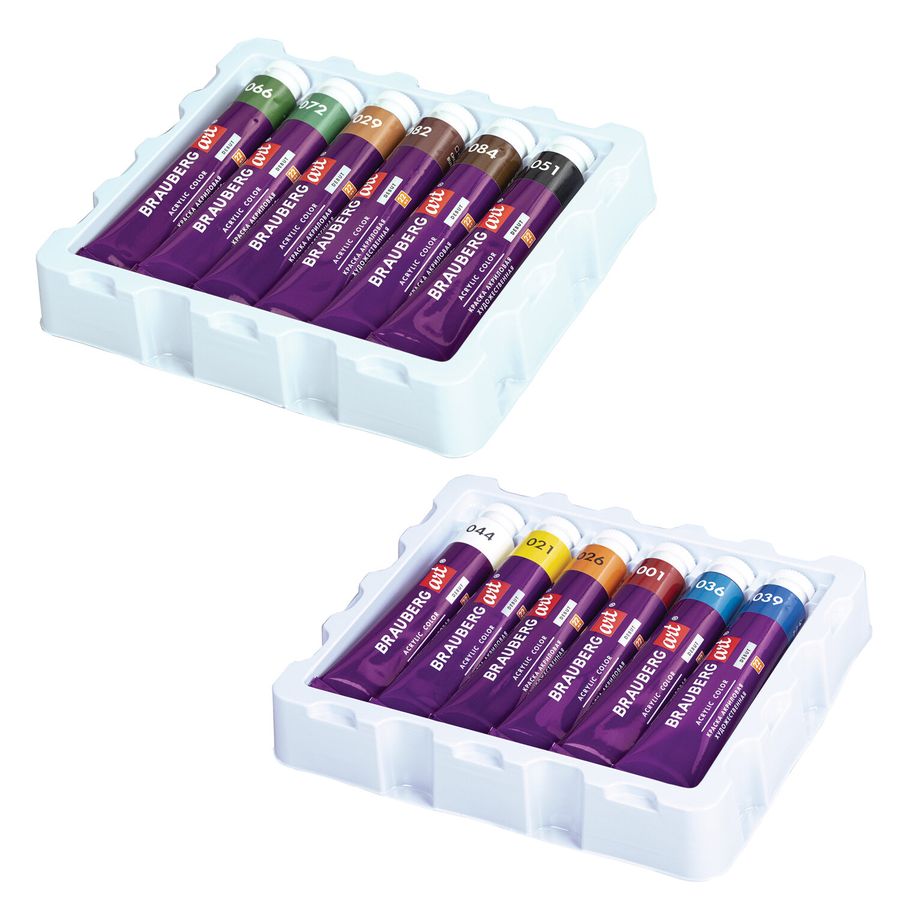 Краски акриловые художественные, НАБОР 12 штук по 22 мл, в тубах, BRAUBERG ART DEBUT