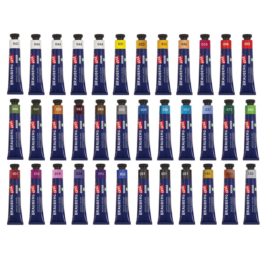 Краски акриловые художественные, НАБОР 36 штук, 31 цвет, в тубах по 22 мл, BRAUBERG ART CLASSIC