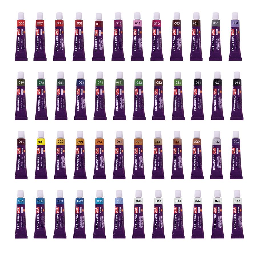 Краски акриловые художественные, НАБОР 48 штук, 41 цвет по 12 мл, в тубах, BRAUBERG ART DEBUT