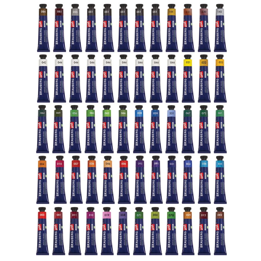 Краски акриловые художественные, НАБОР 60 штук, 49 цветов, в тубах по 22 мл, BRAUBERG ART CLASSIC