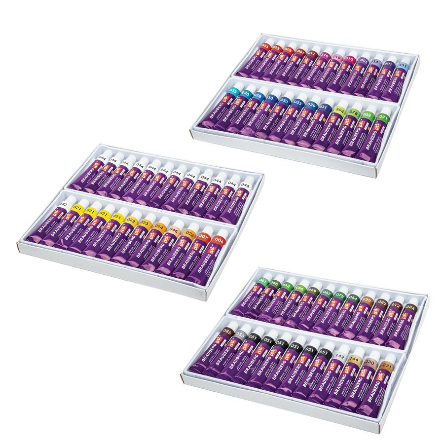 Краски акриловые художественные, НАБОР 72 штуки, 49 цветов по 12 мл в тубах, BRAUBERG ART DEBUT