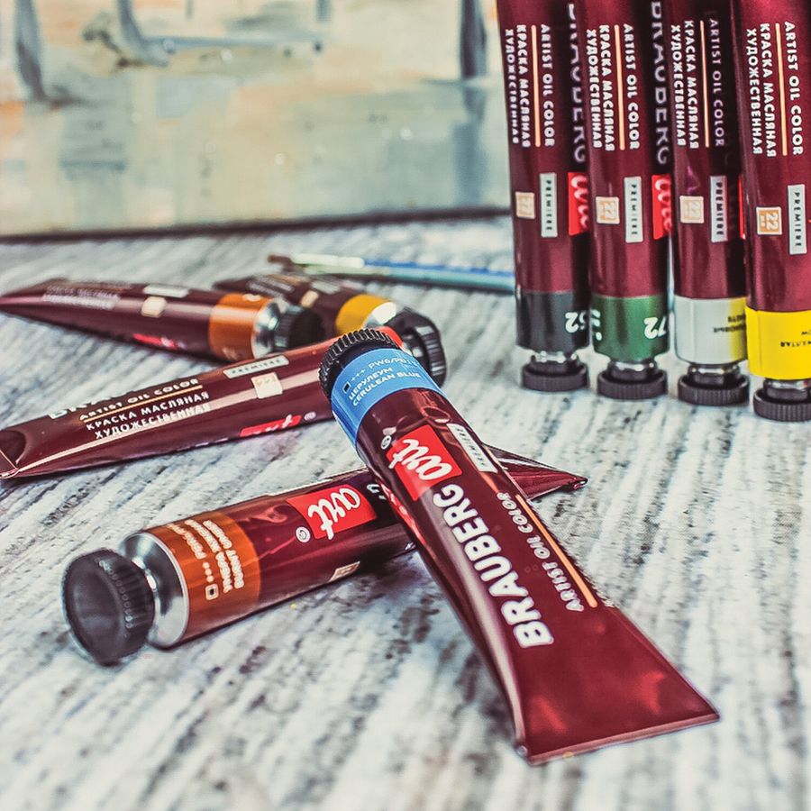 Краски масляные художественные BRAUBERG ART PREMIERE, 12 цв. по 22 мл, в тубах