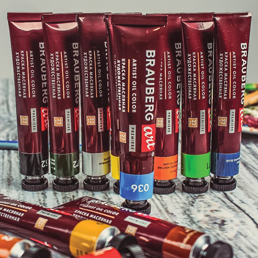 Краски масляные художественные BRAUBERG ART PREMIERE, 12 цв. по 22 мл, в тубах