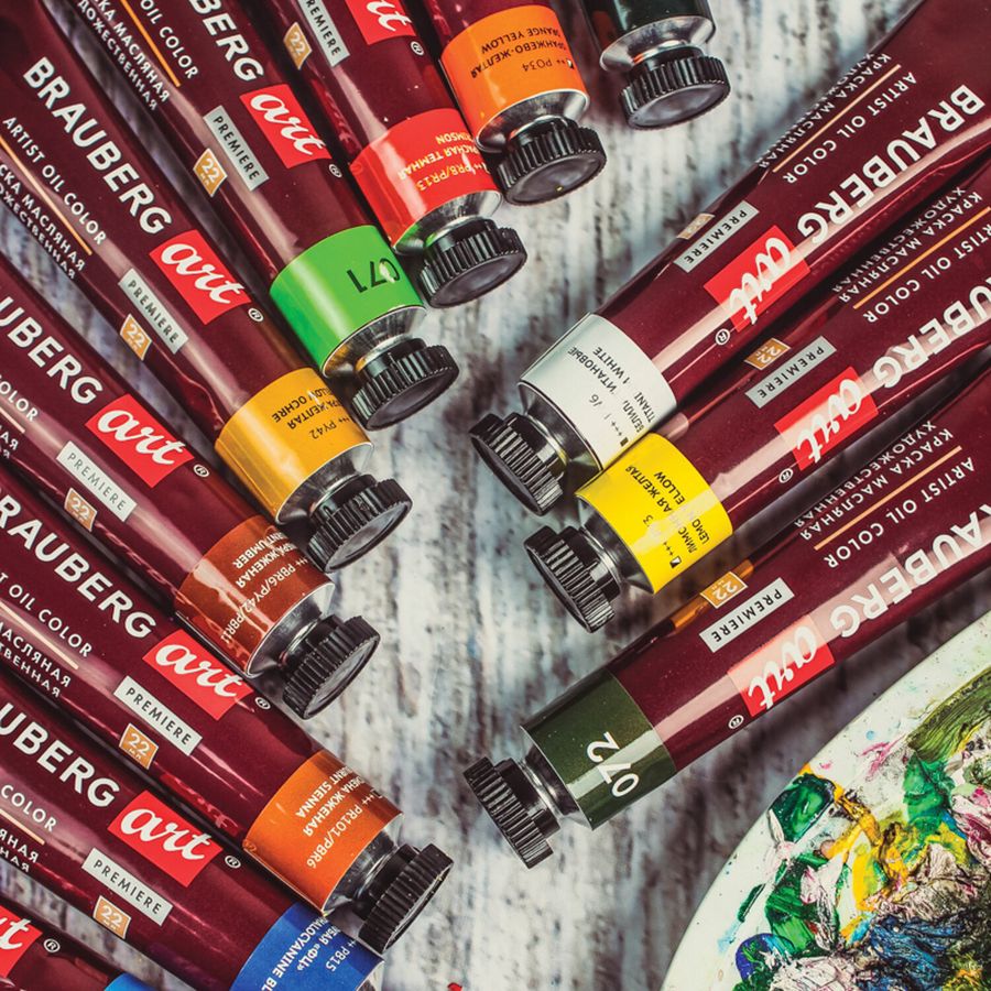 Краски масляные художественные BRAUBERG ART PREMIERE, 12 цв. по 22 мл, в тубах