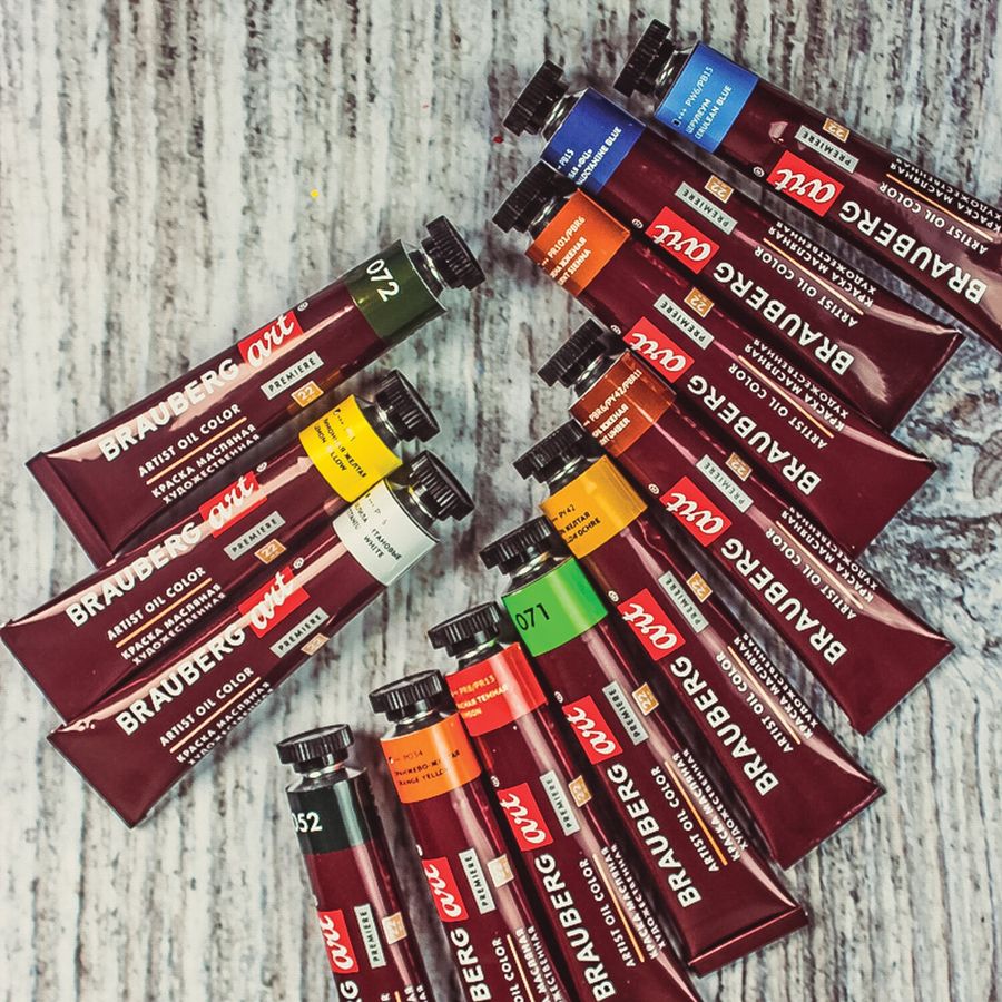 Краски масляные художественные BRAUBERG ART PREMIERE, 12 цв. по 22 мл, в тубах
