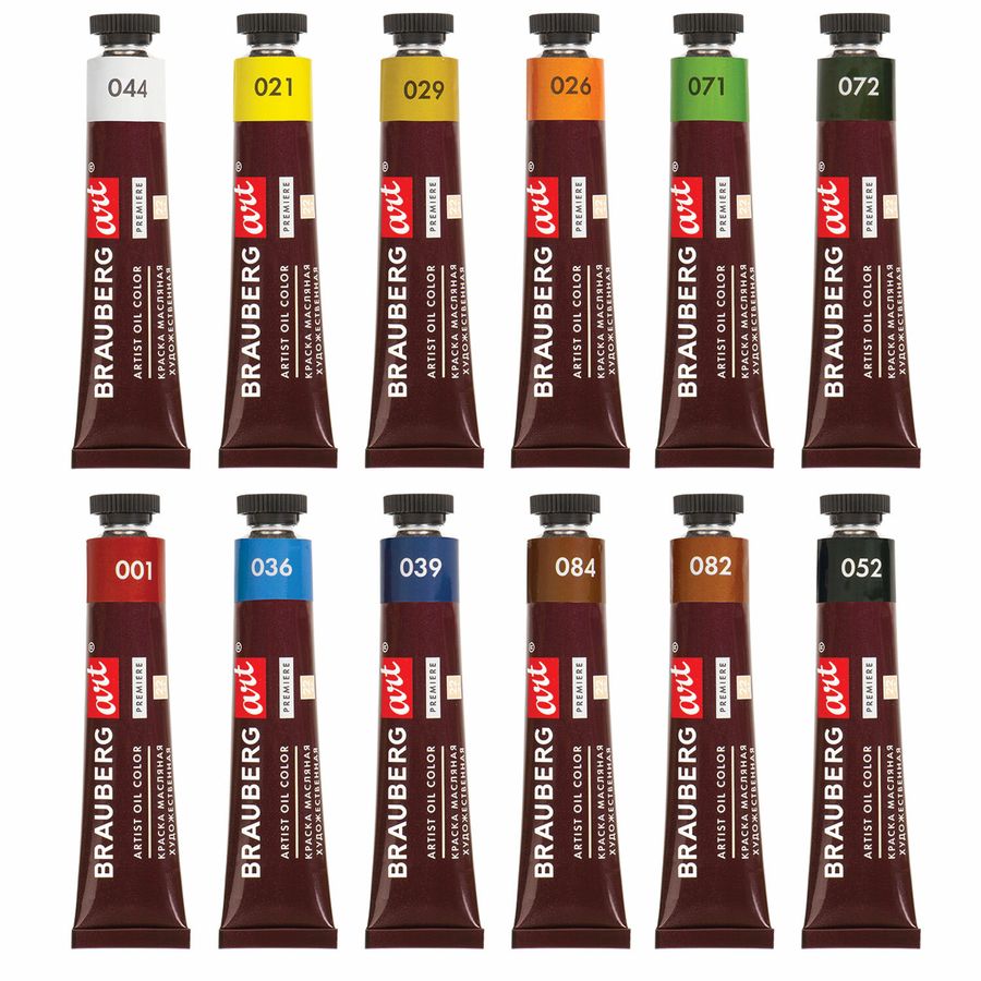 Краски масляные художественные BRAUBERG ART PREMIERE, 12 цв. по 22 мл, в тубах
