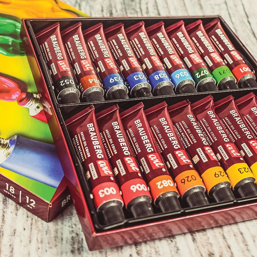Краски масляные художественные BRAUBERG ART PREMIERE, 18 цв. по 12 мл, в тубах