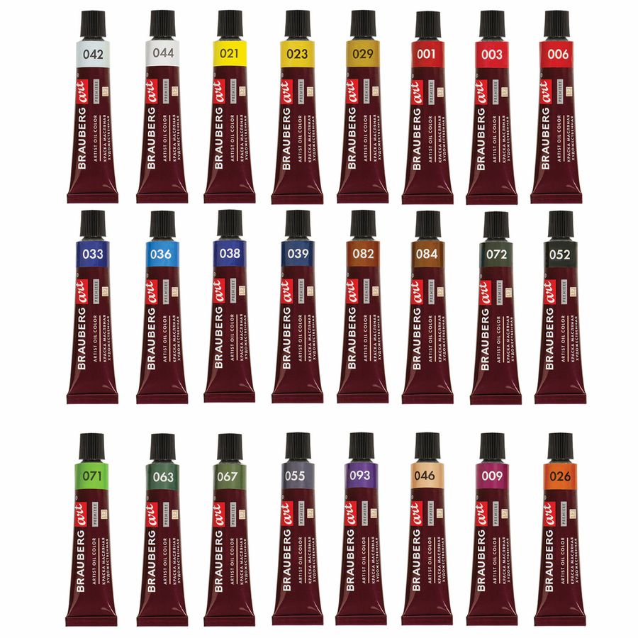 Краски масляные художественные BRAUBERG ART PREMIERE, 24 цв. по 12 мл, в тубах