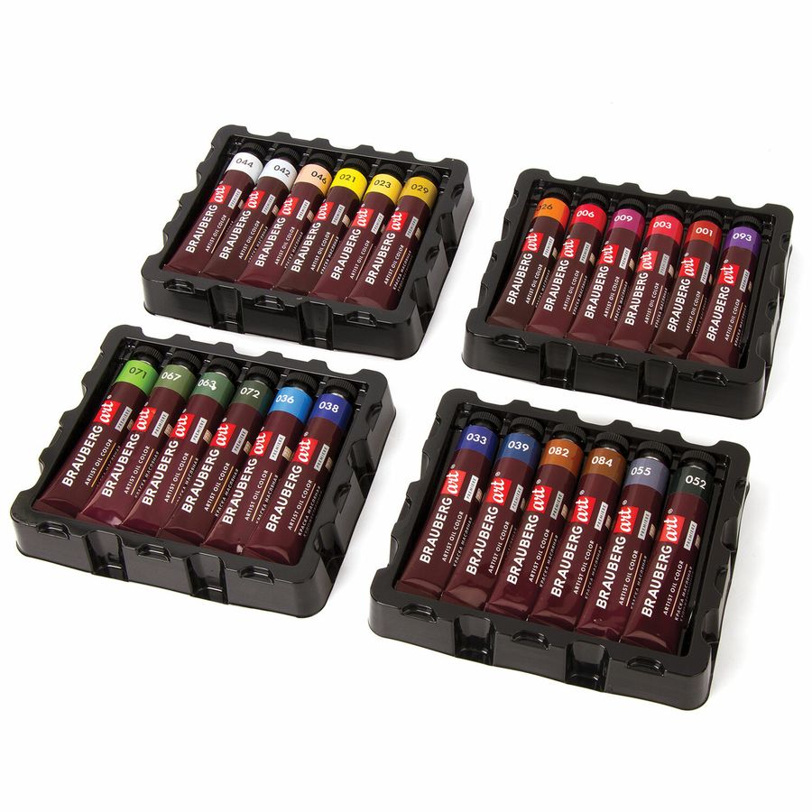 Краски масляные художественные BRAUBERG ART PREMIERE, 24 цв. по 22 мл, в тубах