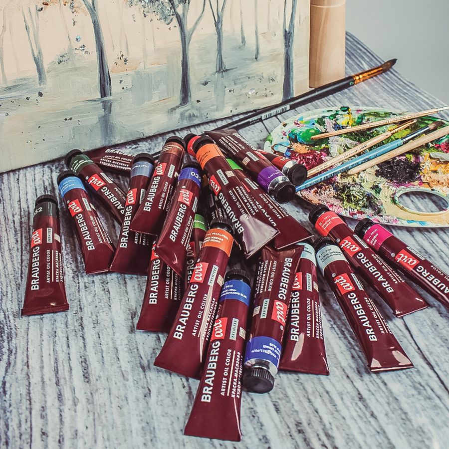 Краски масляные художественные BRAUBERG ART PREMIERE, 24 цв. по 22 мл, в тубах