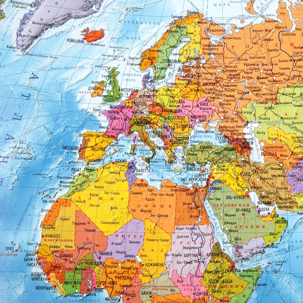 Карта мира политическая 101х70 см, 1:32М, с ламинацией, интерактивная, в тубусе, BRAUBERG