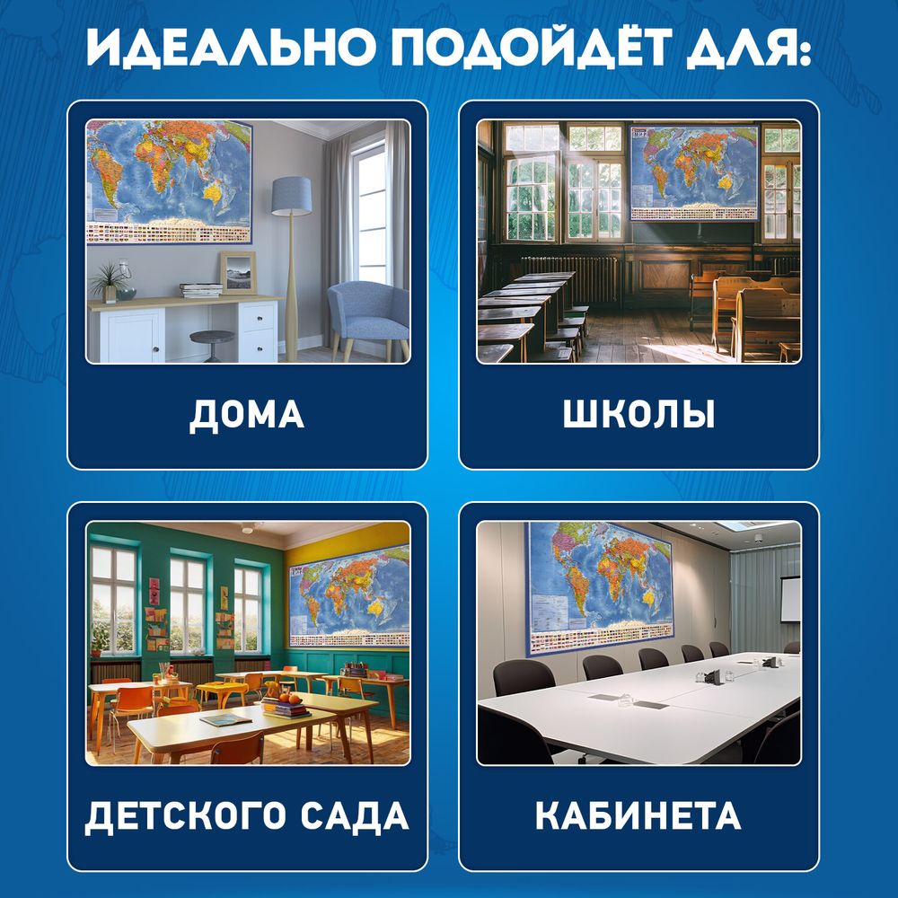 Карта мира политическая 117х80 см, 1:28М, с ламинацией, интерактивная, в тубусе, BRAUBERG