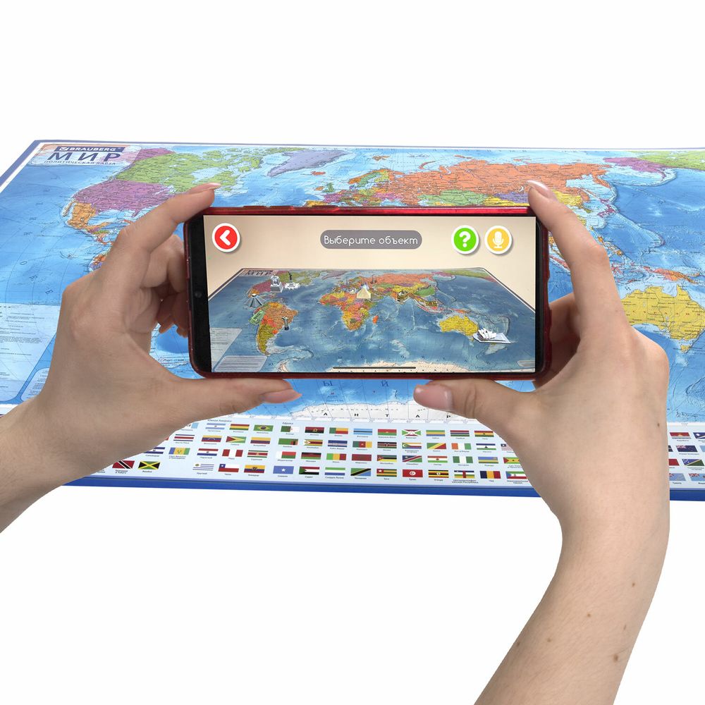 Карта мира политическая 117х80 см, 1:28М, с ламинацией, интерактивная, в тубусе, BRAUBERG