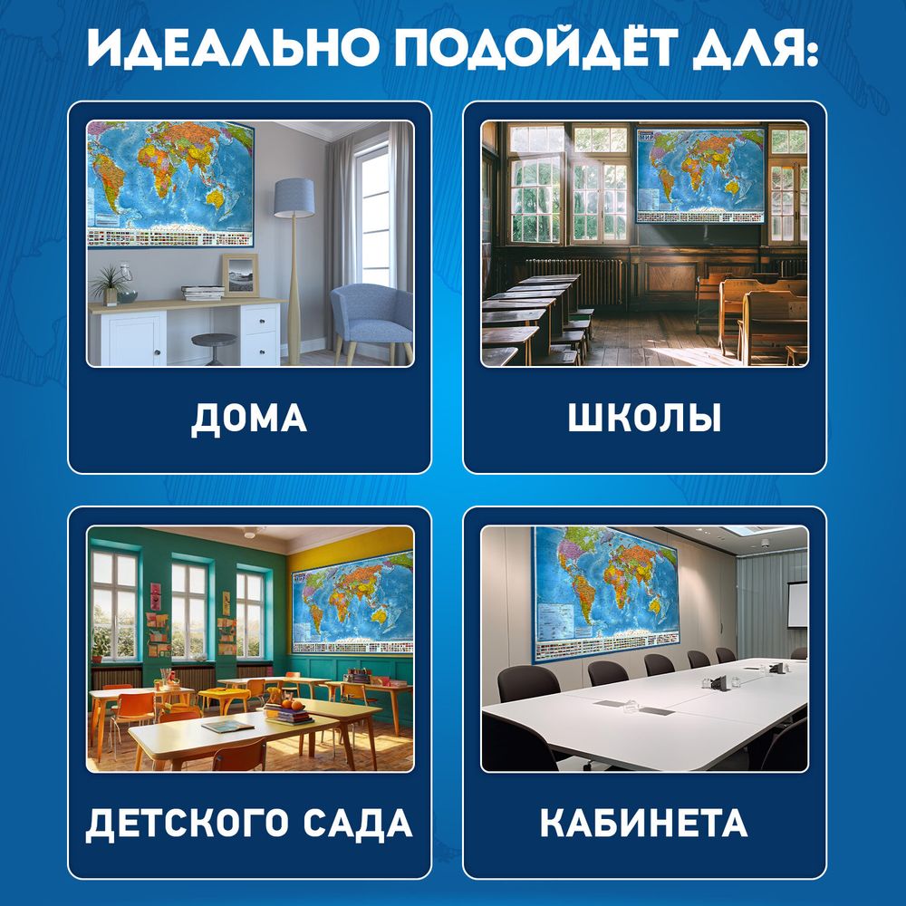Карта мира политическая 157х107 см, 1:21,5М, с ламинацией, интерактивная, в тубусе, BRAUBERG
