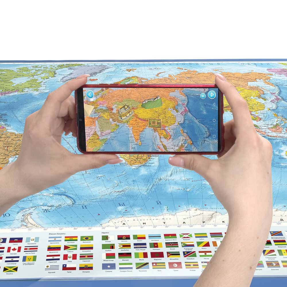 Карта мира политическая 157х107см, 1:21,5М, с ламинацией, интерактивная, европодвес, BRAUBERG