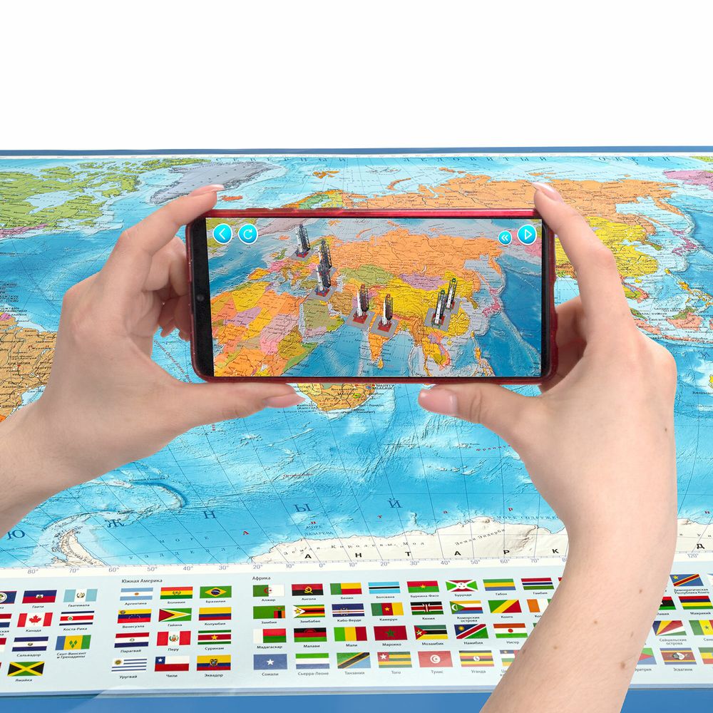 Карта мира политическая 199х134 см, 1:15,5М, с ламинацией, интерактивная, европодвес, BRAUBERG