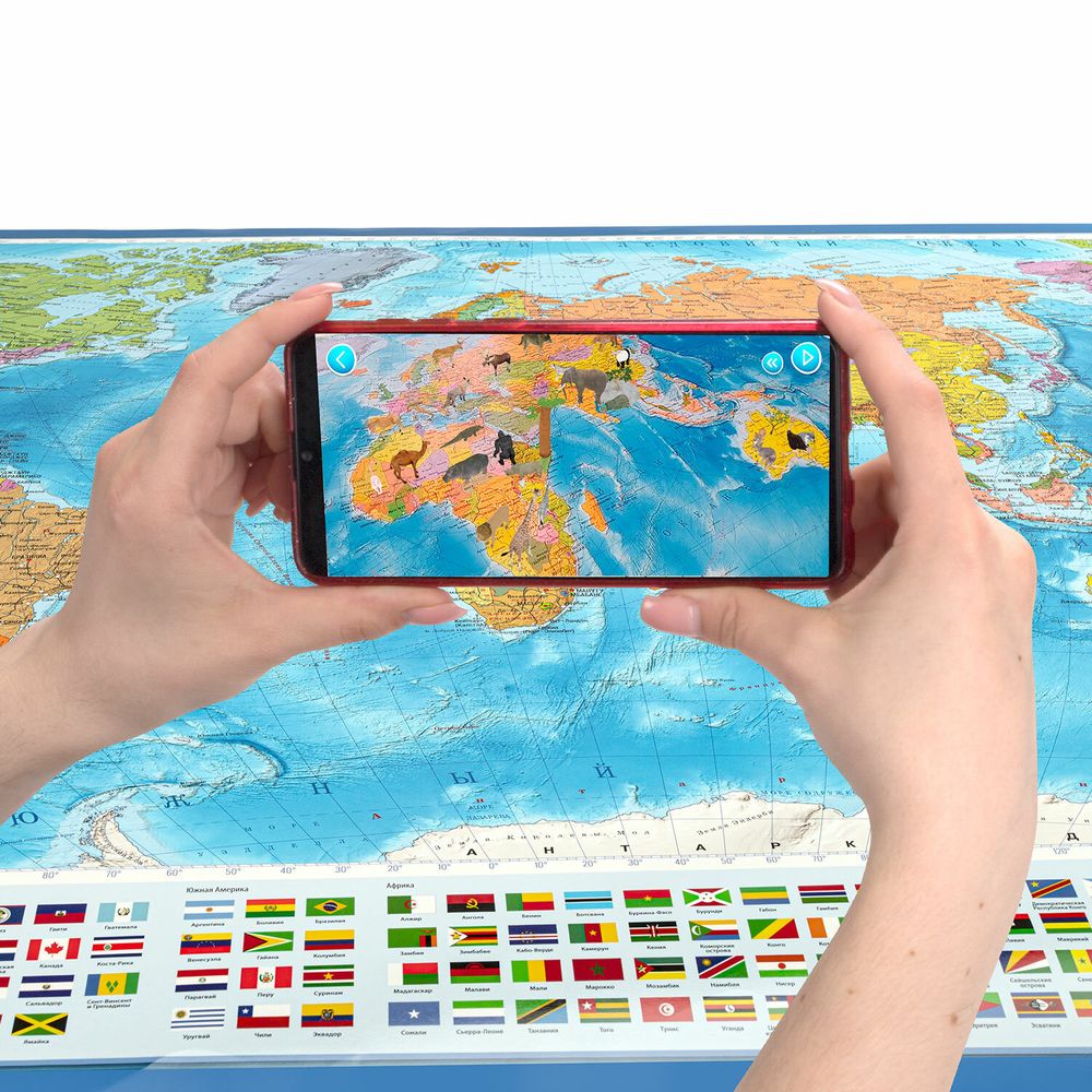 Карта мира политическая 199х134 см, 1:15,5М, с ламинацией, интерактивная, европодвес, BRAUBERG