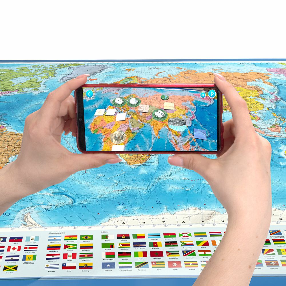 Карта мира политическая 199х134 см, 1:15,5М, с ламинацией, интерактивная, европодвес, BRAUBERG