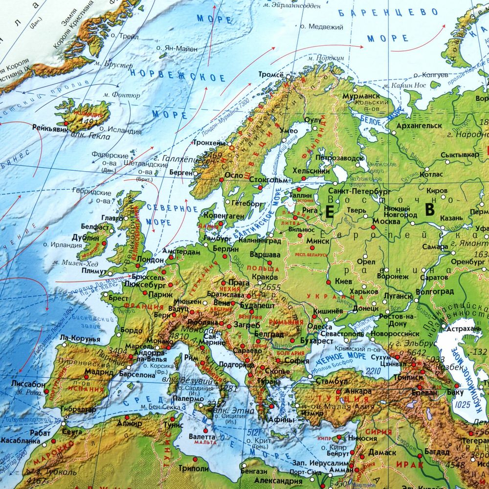 Карта мира физическая 120х78 см, 1:25М, с ламинацией, интерактивная, в тубусе, BRAUBERG