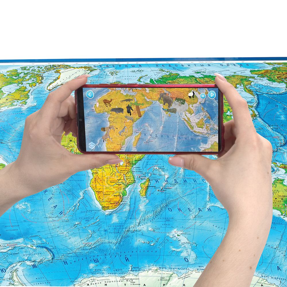 Карта мира физическая 199х134 см, 1:15,5М, с ламинацией, интерактивная, в тубусе, BRAUBERG